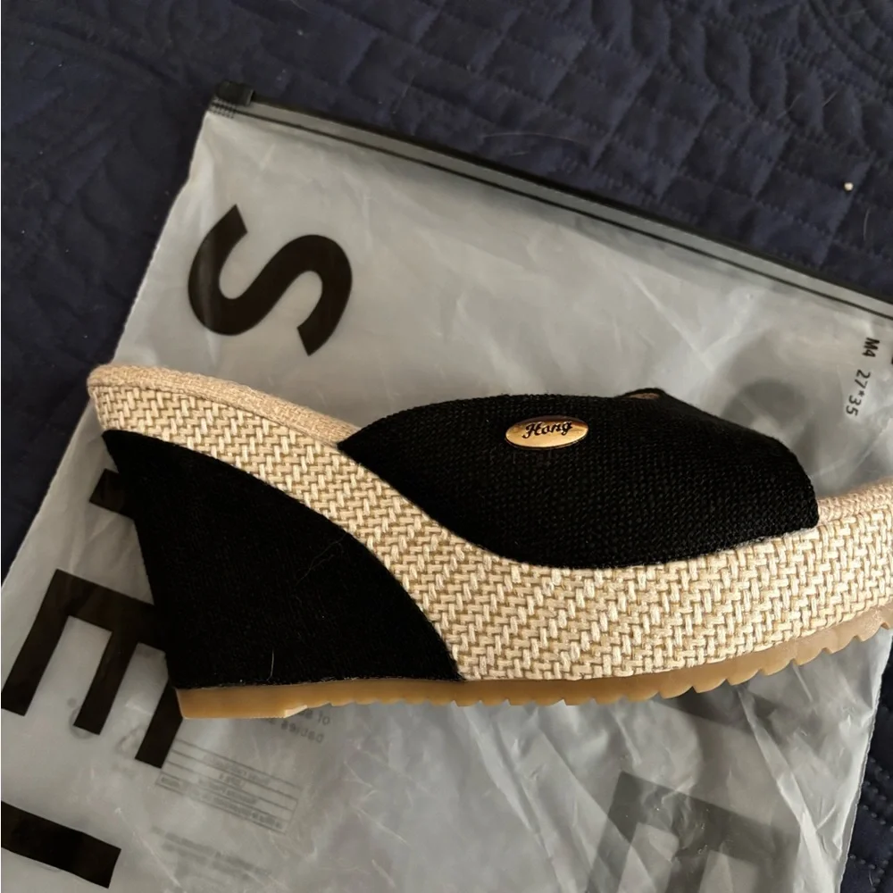 Black Wedge Sandals NWOT